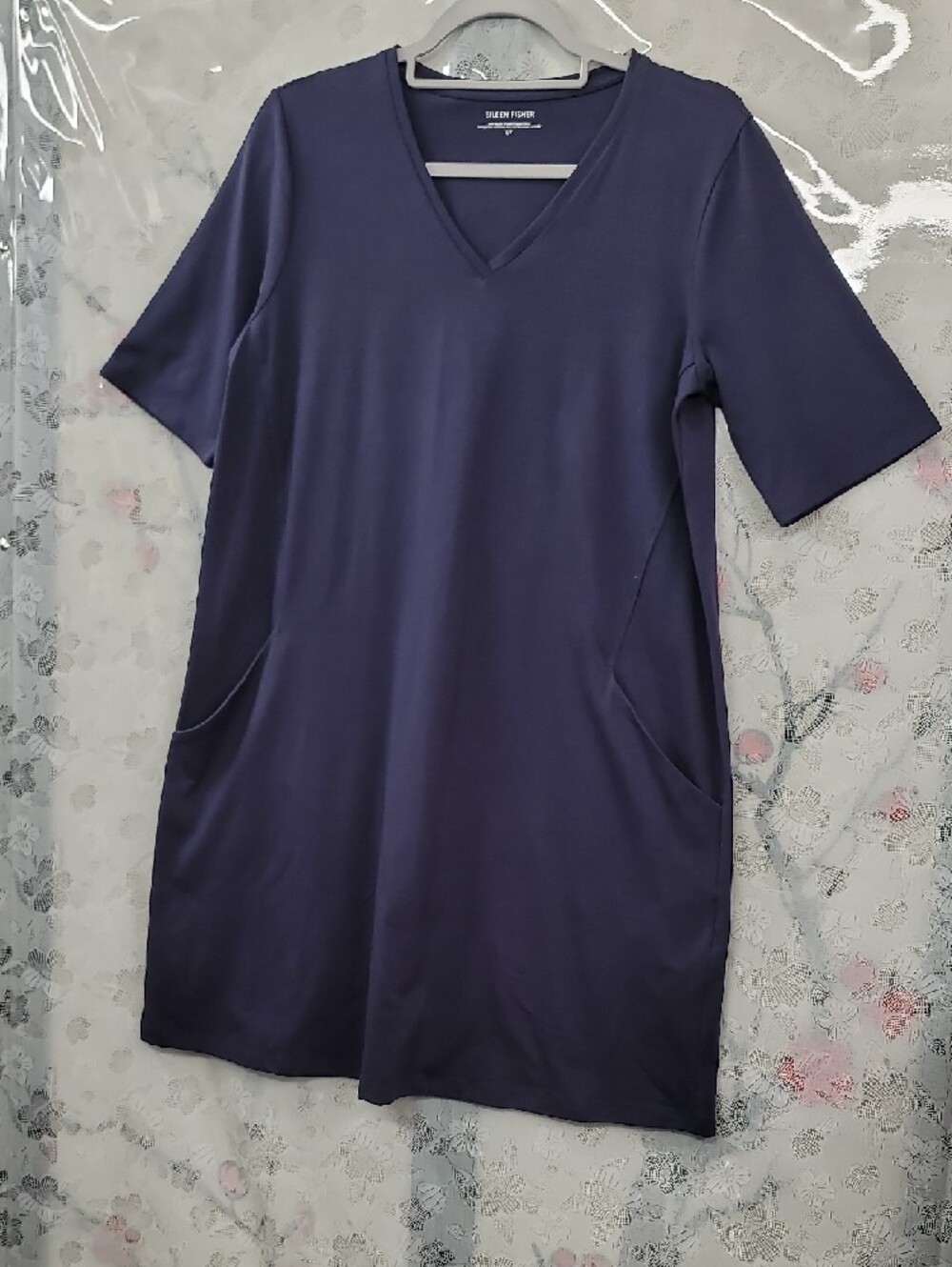Eileen Fisher Nwt Organic Cotton Stretch V-Neck Dress Size Small - Picture 3 of 11